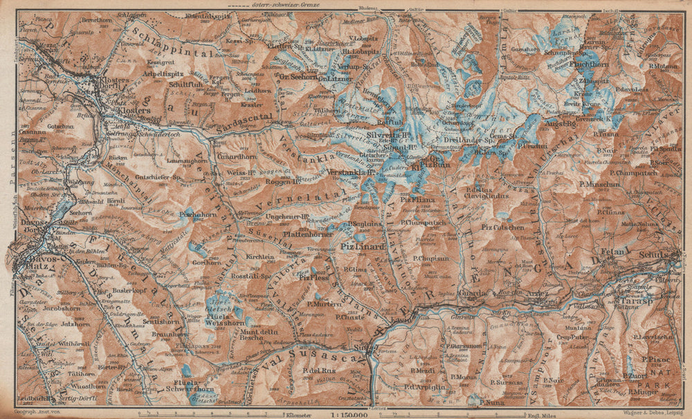 SILVRETTA GROUP. Klosters Davos Ftan Scuol Fluchthorn Lower Engadin 1938 map