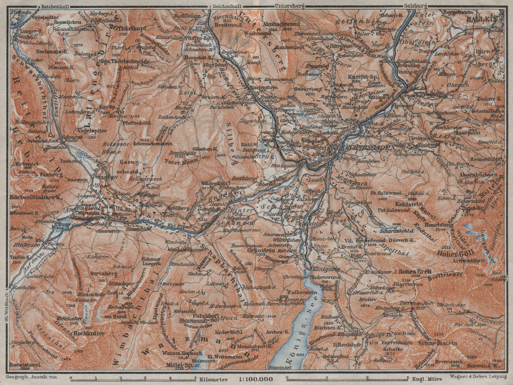 BERCHTESGADEN environs topo-map. Hallein Bayern Berchtesgadener Land 1923