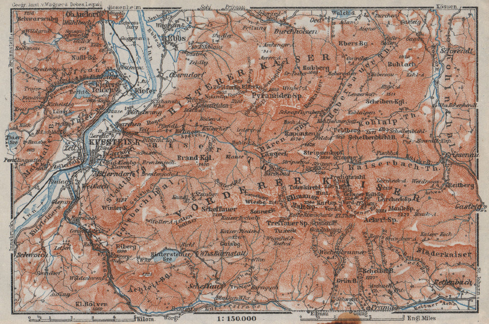 KUFSTEIN environs. Kaisergebirge. Zahmer/Wilder Kaiser Tirol Tyrol 1923 map