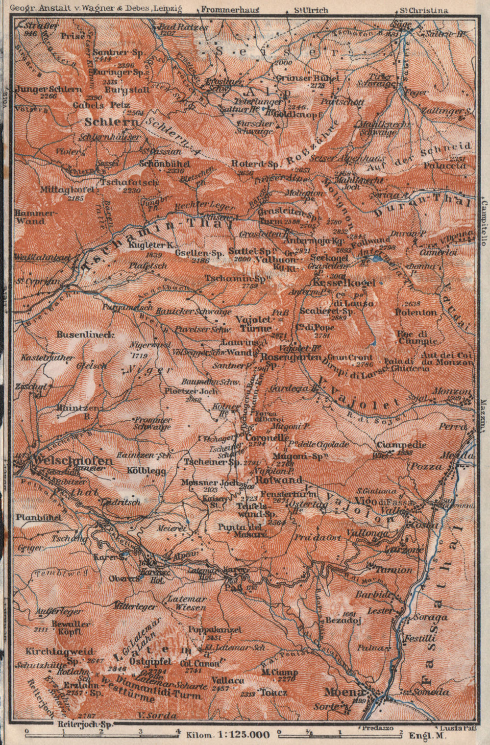 SCHLERN-ROSENGARTEN GROUP. Sciliar-Catinaccio Südtirol Welschnofen 1923 map