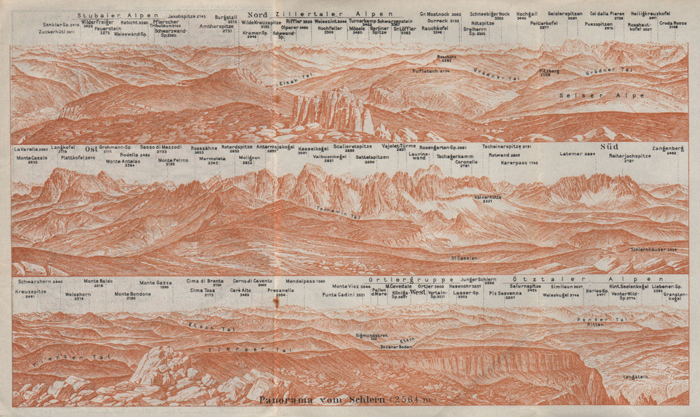 PANORAMA from/vom SCHLERN/SCILIAR. Südtirol Alto Adige Italy Italia 1923 map