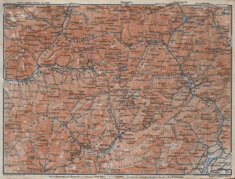 DOLOMITI. Primiero Paneveggio. San Pellegrino San Martin di Castrozza 1923 map