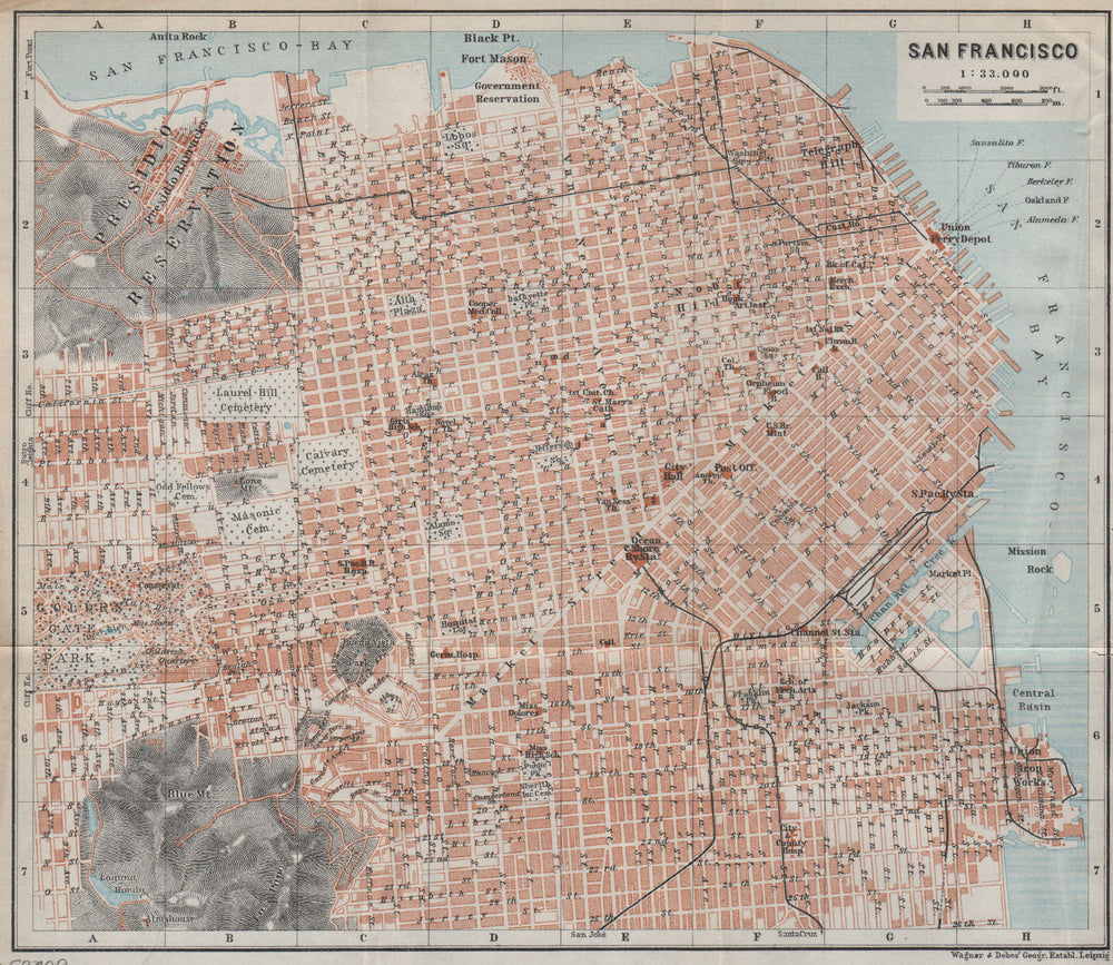 SAN FRANCISCO antique town city plan. California. BAEDEKER 1909 old map