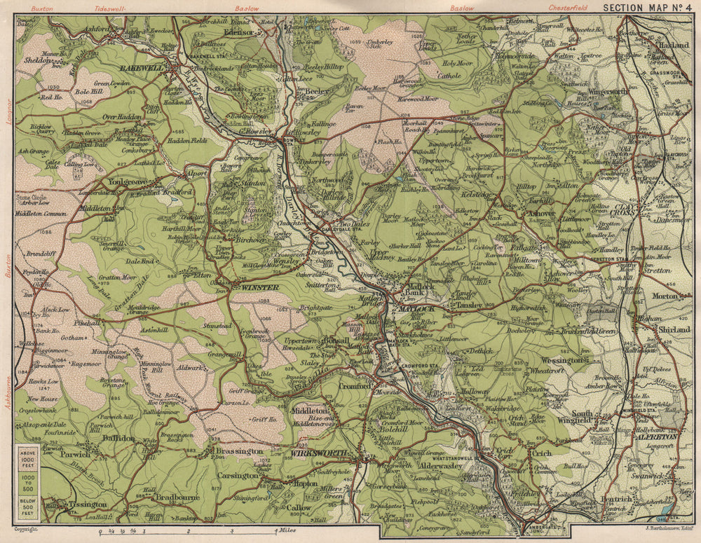 DERWENT VALLEY. Matlock Winster Bakewell Wirksworth Darleydale 1903 old map