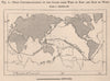First Circumnavigation of the Globe West to East & East-West. World 1885 map