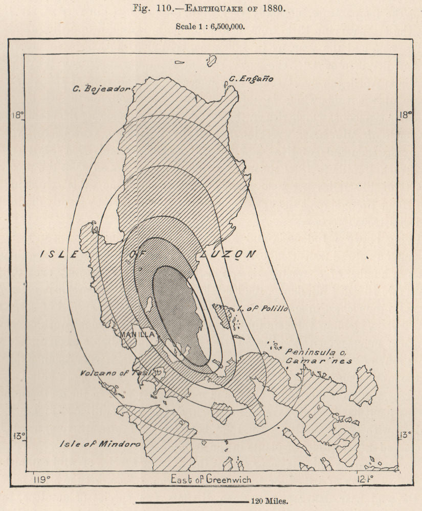 Earthquake of 1880. Philippines 1885 old antique vintage map plan chart