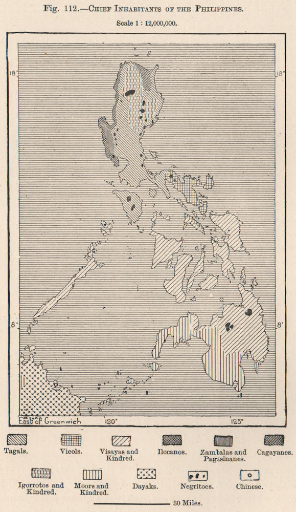 Chief Inhabitants of the Philippines 1885 old antique vintage map plan chart