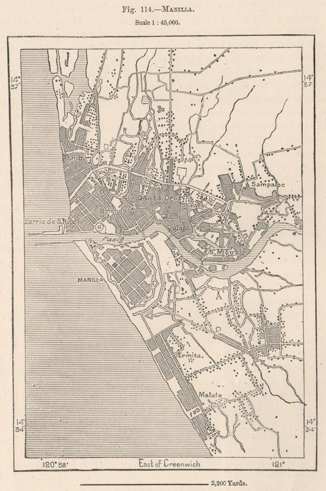 Manila. Philippines 1885 old antique vintage map plan chart