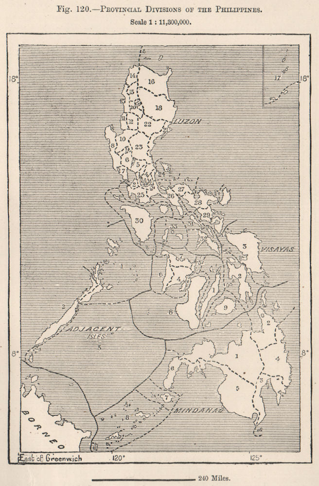 Provincial divisions of the Philippines 1885 old antique map plan chart