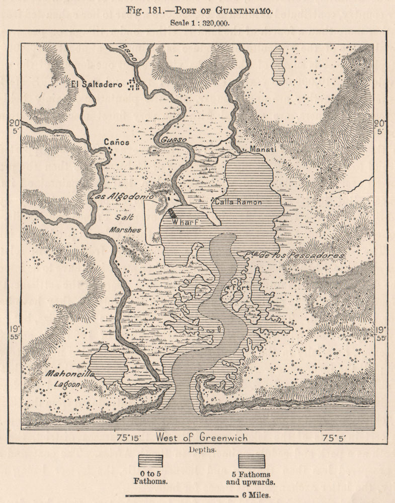 Port of Guantanamo. Cuba 1885 old antique vintage map plan chart