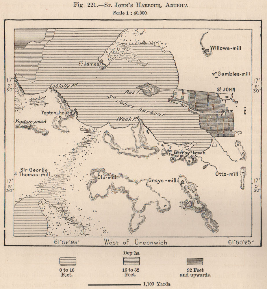 St. John's Harbour, Antigua. West Indies. The Lesser Antilles 1885 old map