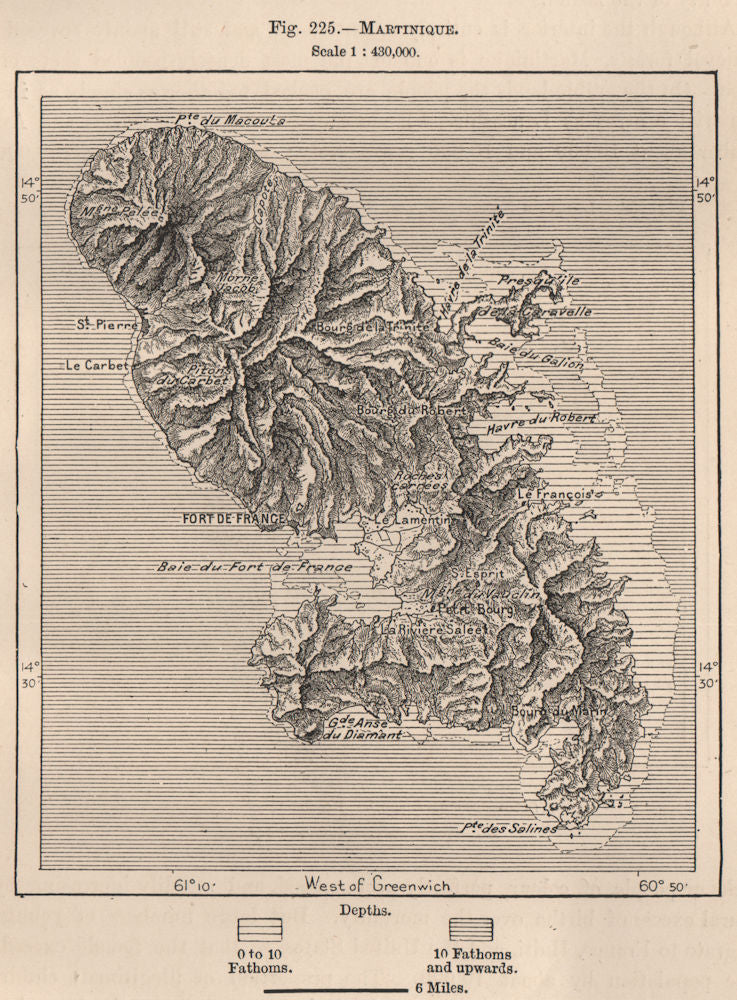 Martinique. West Indies. The Lesser Antilles 1885 old antique map plan chart