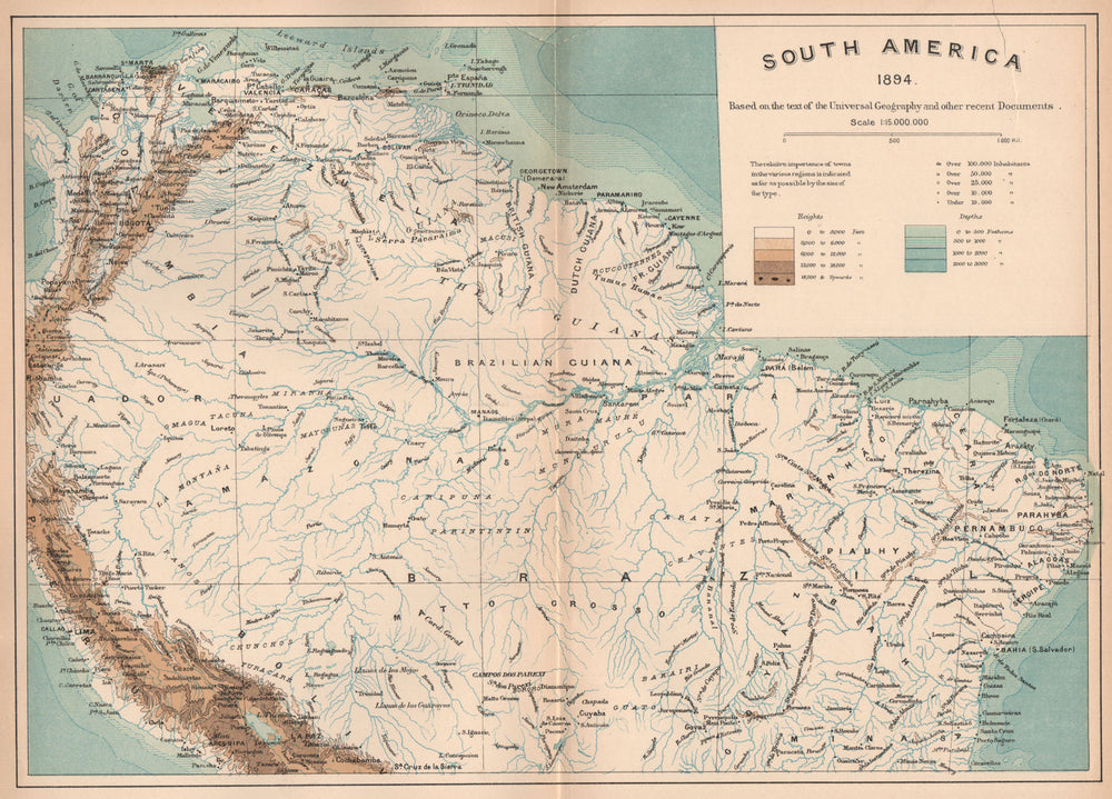 Northern South America.Brazil Guianas Venezuela Colombia Ecuador Peru 1885 map