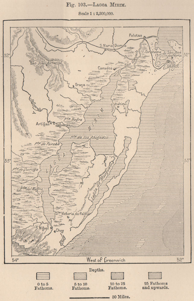 Lagoa Mirim. Rio Grande do Sul. Brazil Uruguay 1885 old antique map plan chart