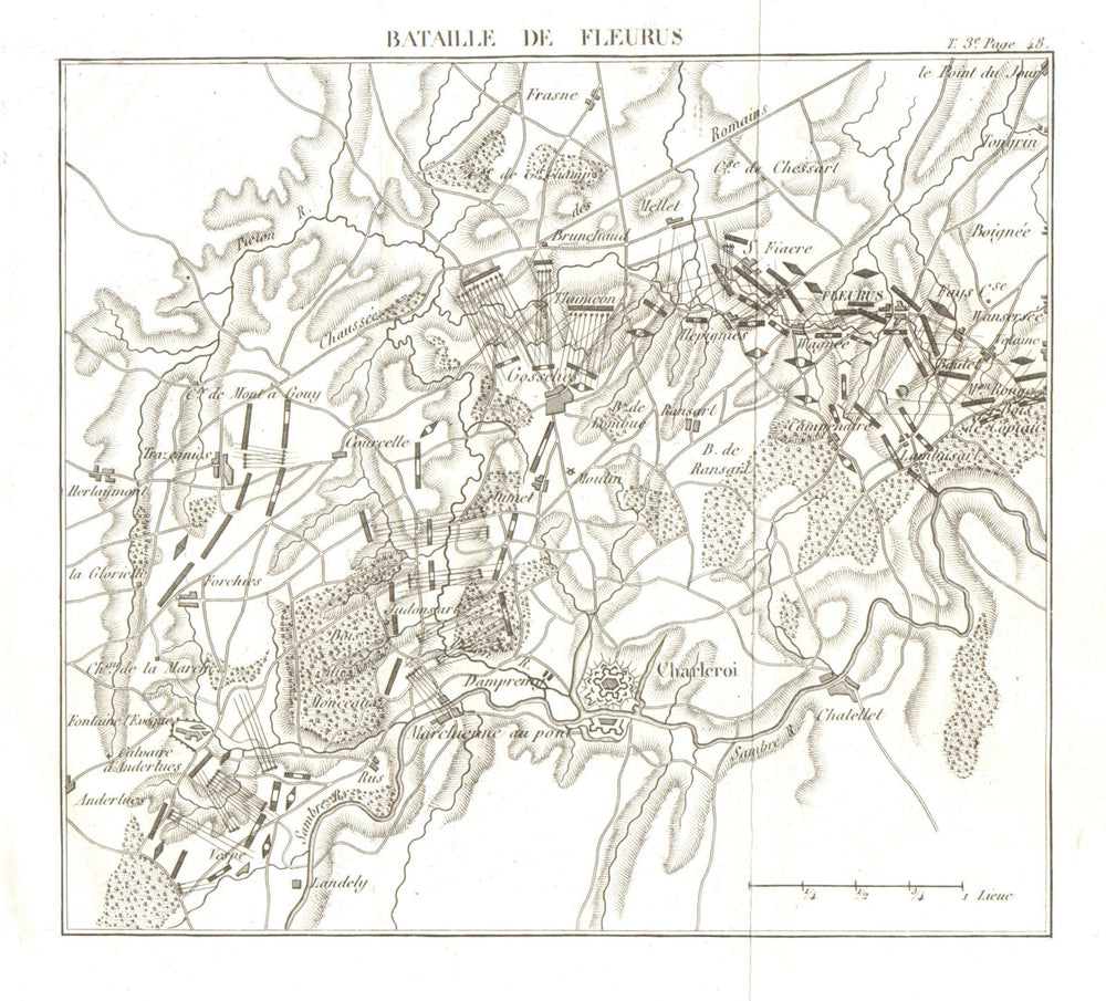 Battle of Fleurus. Belgium 1817 old antique vintage map plan chart