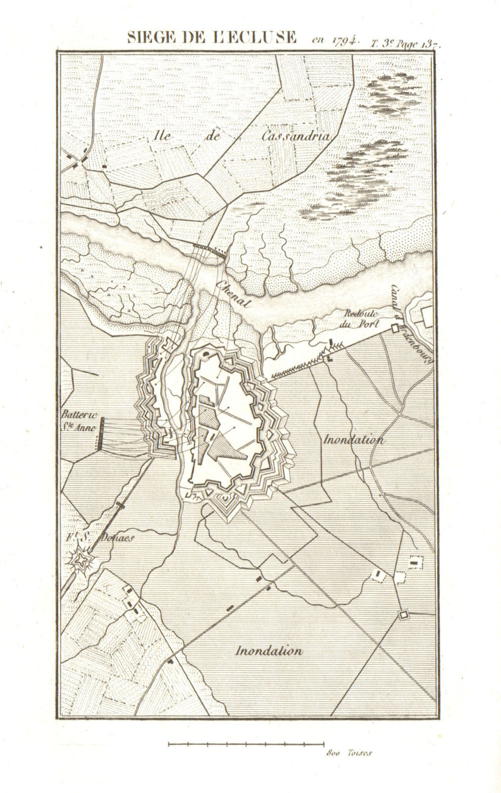 Siege of l'Ecluse (Sluis) 1794. War of the First Coalition. Netherlands 1817 map