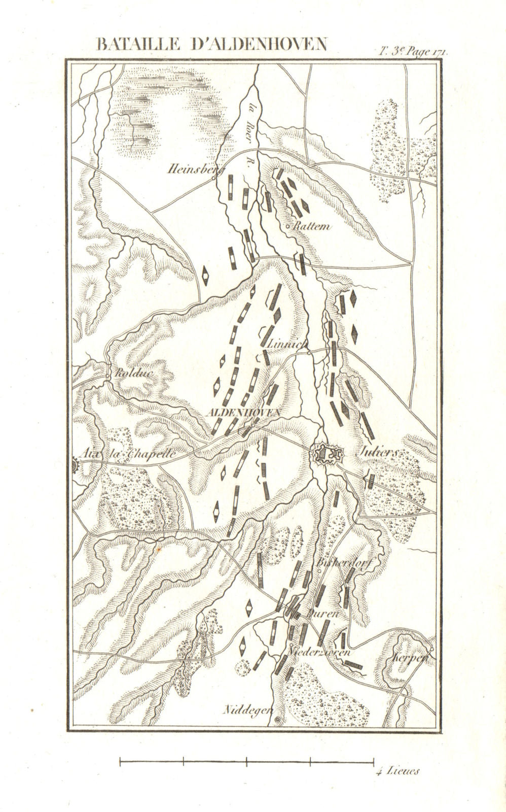 Battle of Aldenhoven/of the Roer 1794. War of the First Coalition 1817 old map