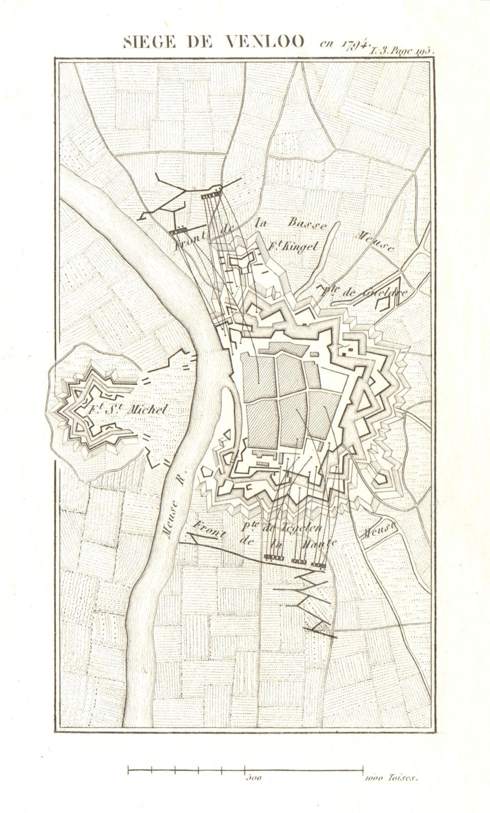 Siege of Venlo in 1794. War of the First Coalition. Netherlands 1817 old map
