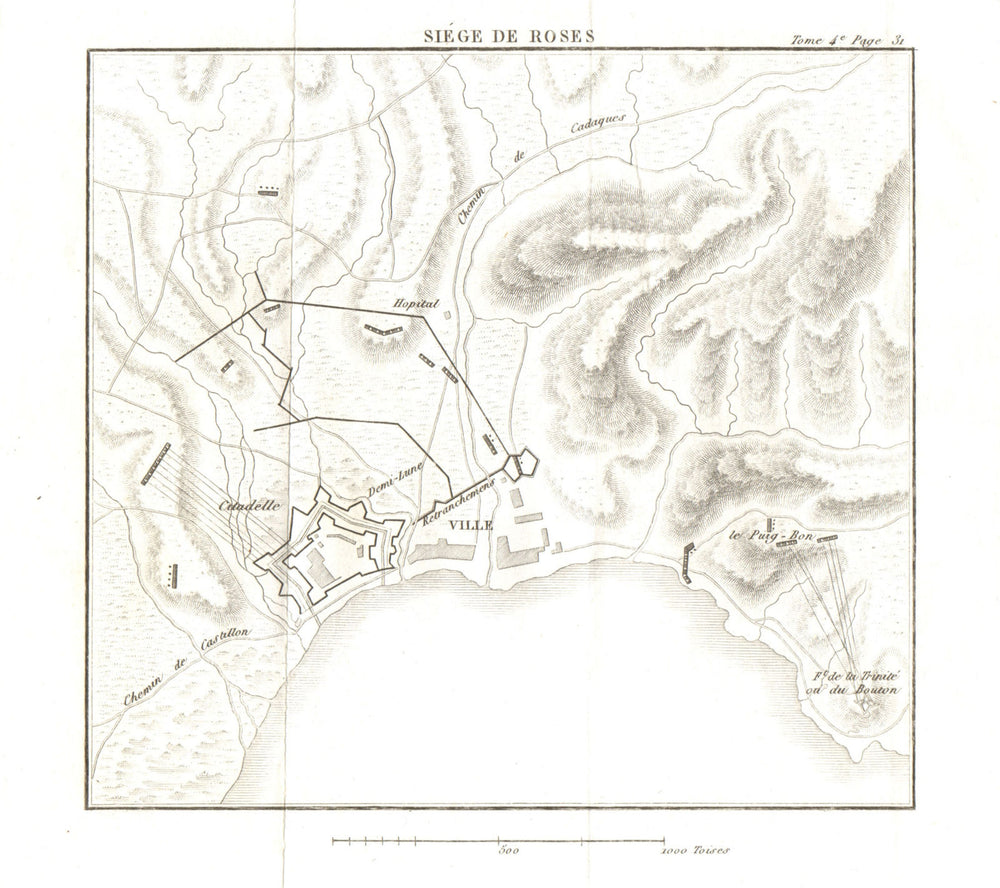 Siege of Roses (Rosas) 1794-5. War of the First Coalition. Girona Spain 1817 map