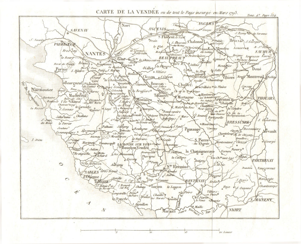 Guerre de Vendée 1793. Vendee insurgency 1817 old antique map plan chart