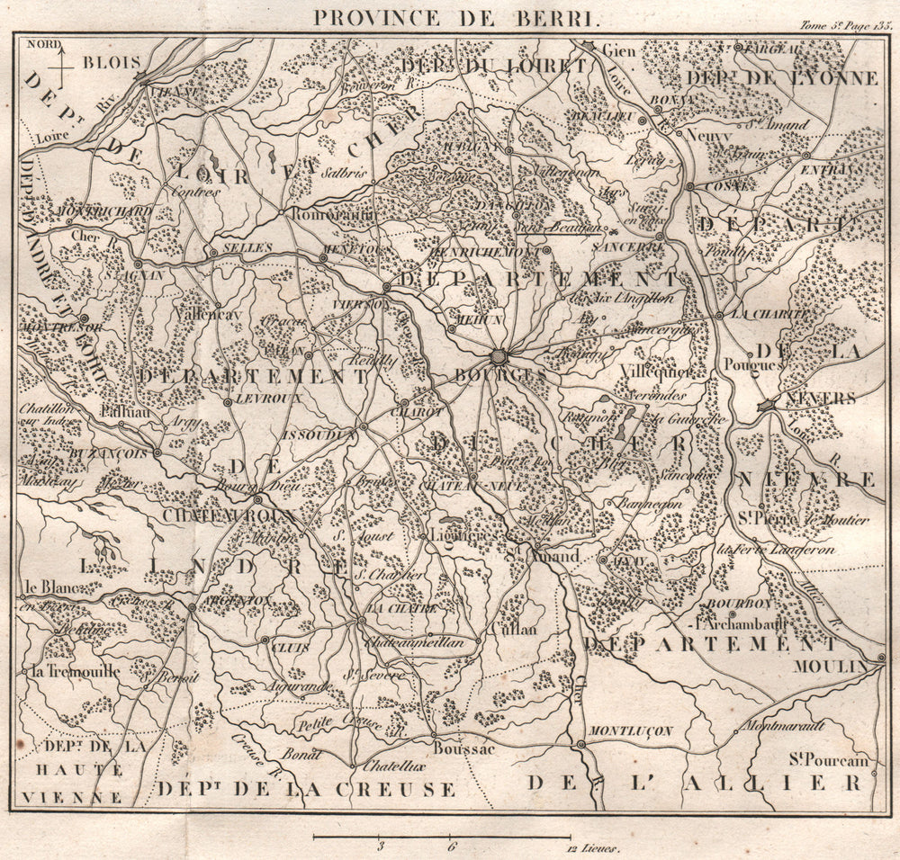 PROVINCE DE BERRY. Cher Indre Nievre. Bourges Chateauroux. France 1817 old map