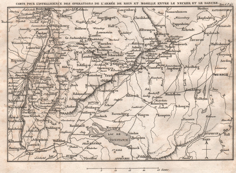 SW GERMANY. Baden-Wurttemberg. Napoleon's army of the Rhine 1818 old map