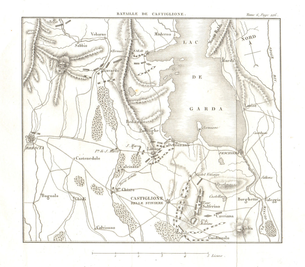 Battle of Castiglione delle Stiviere 1796. Lago di Garda Brescia Italy 1818 map