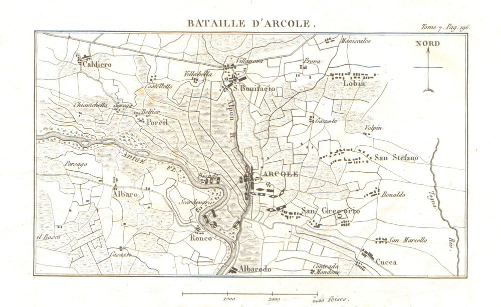 Battle of Arcole 1796. War of the First Coalition. Italy 1818 old antique map