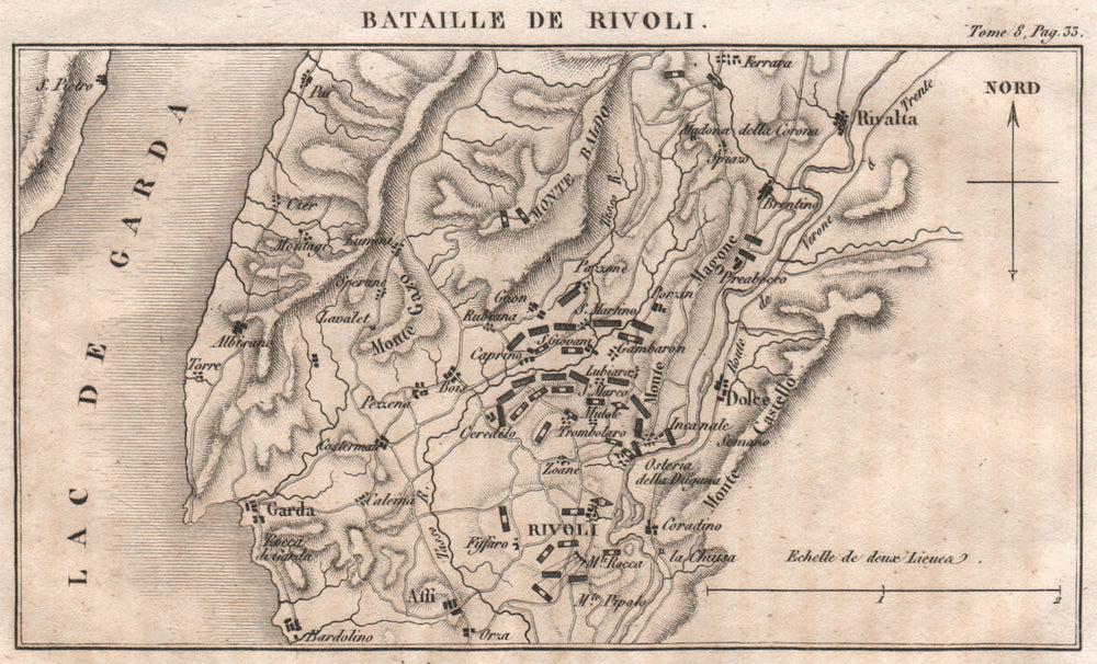 Battle of Rivoli Veronese 1797. Lago di Garda. Lake Garda. Italy 1818 old map