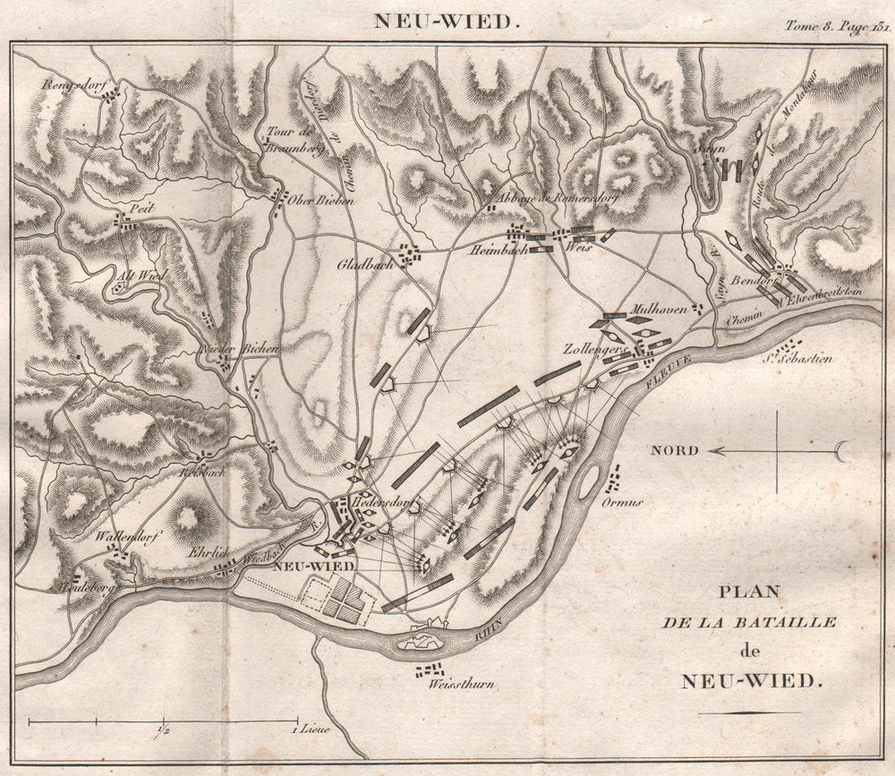 Battle of Neuwied 1797. War of the First Coalition.Rhineland-Palatinate 1818 map