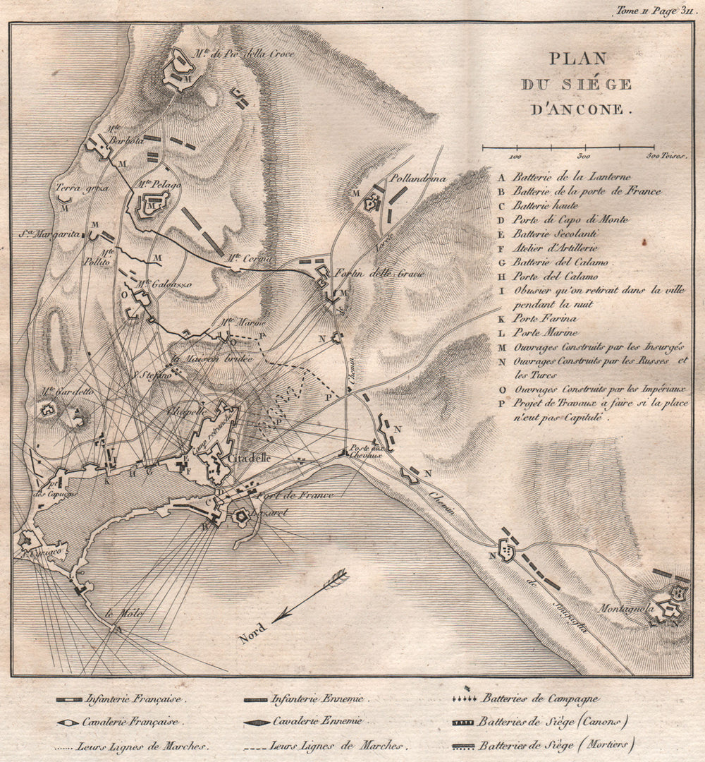 Siege of ANCONA 1815. Italy 1819 old antique vintage map plan chart
