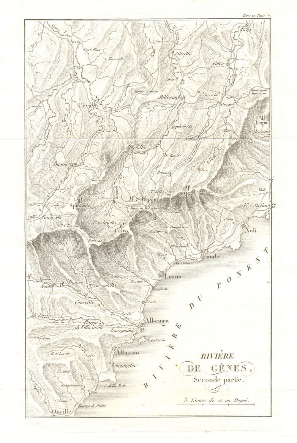 ITALIAN RIVIERA. Riviera ligure ponente. Noli-Albenga-Alassio-Oncille 1819 map