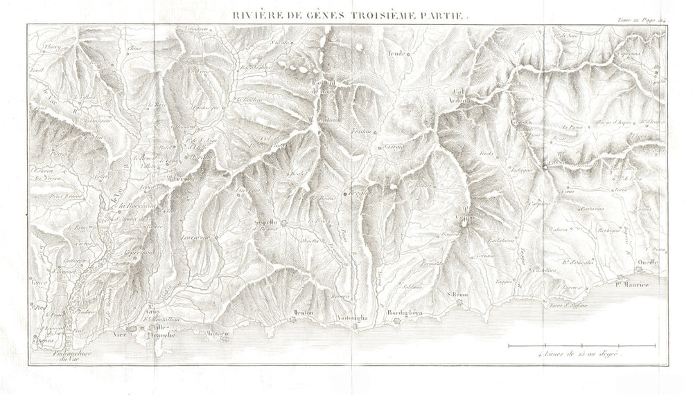 FRENCH/ITALIAN RIVIERA ligure ponente. Cote d'Azur Nice-Sanremo-Imperia 1819 map