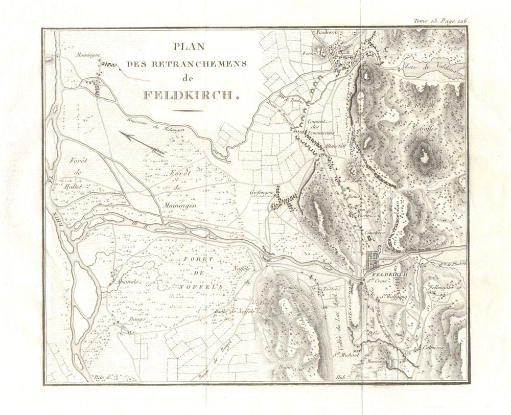 FELDKIRCH entrenchments 1799. War of the Second Coalition. Austria 1819 map