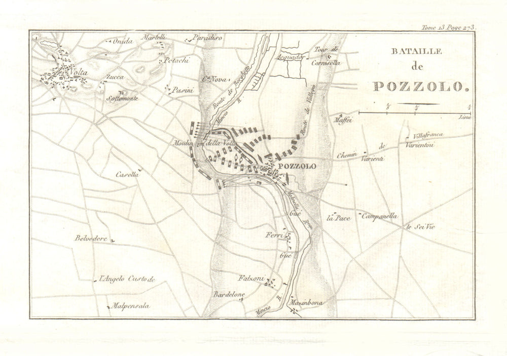Battle of Pozzolo (Battle of the Mincio River) 1800, Monzambano. Italy 1819 map