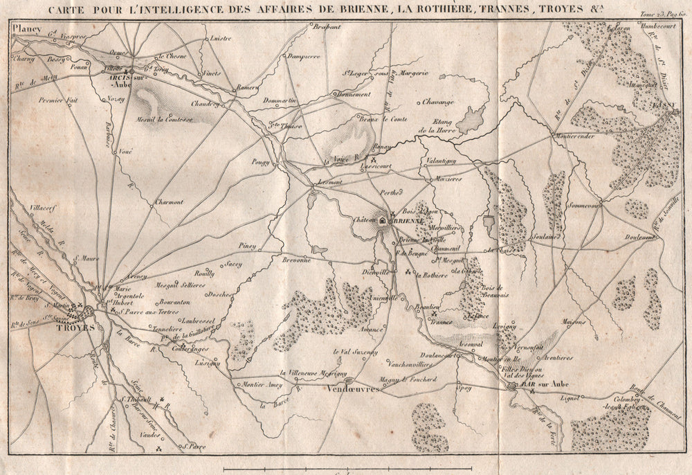 6th COALITION WAR 1814. Battle Brienne La Rothiere Trannes Troyes. Aube 1819 map