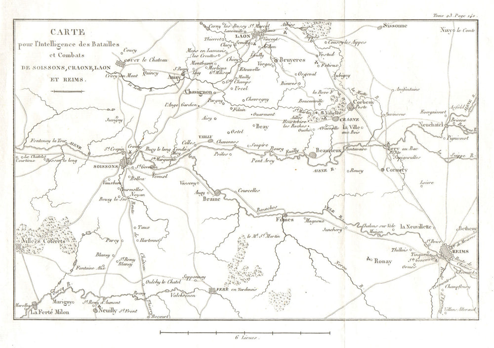 SIXTH COALITION WAR 1814. Battles Soissons Craonne Laon Reims. Aisne 1819 map
