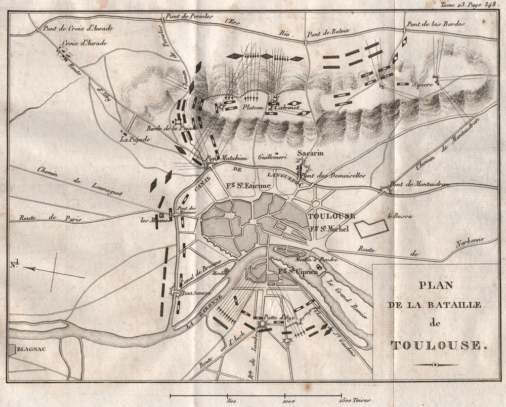 Plan of the Battle of TOULOUSE 1814. Haute-Garonne 1819 old antique map chart