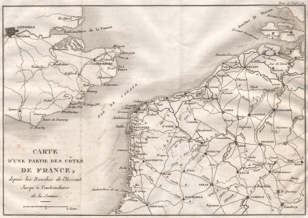 ENGLISH CHANNEL Napoleon's Flotille de Boulogne for planned UK invasion 1819 map