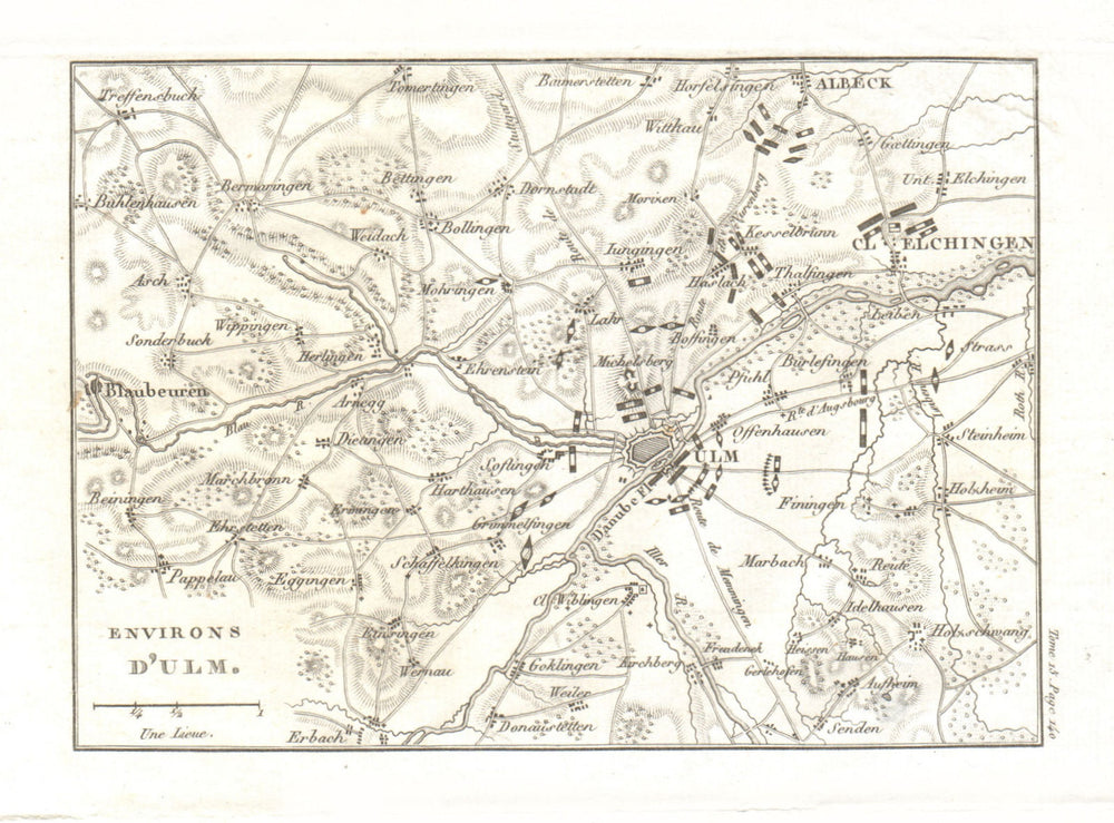 Battle of Ulm 1805. War of the Third Coalition. Baden-Württemberg 1819 map