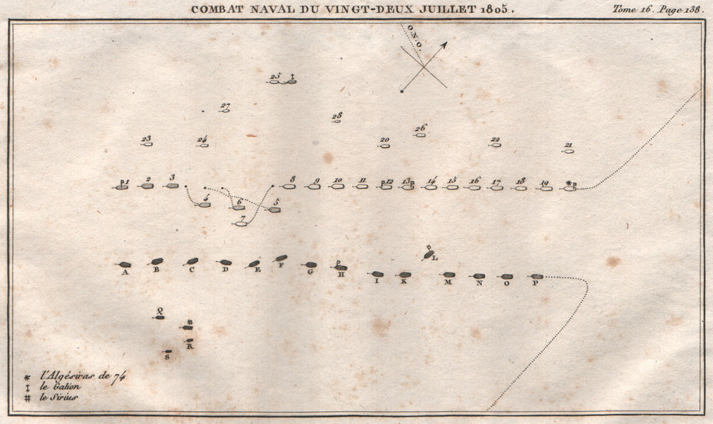 Battle of Cape Finisterre (22 July 1805), Galicia, Spain 1819 old antique map