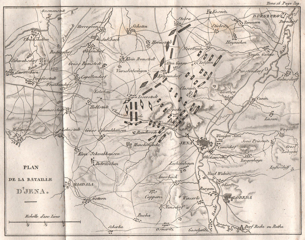 Battle of Jena 1806. War of the Fourth Coalition. Thuringia 1819 old map