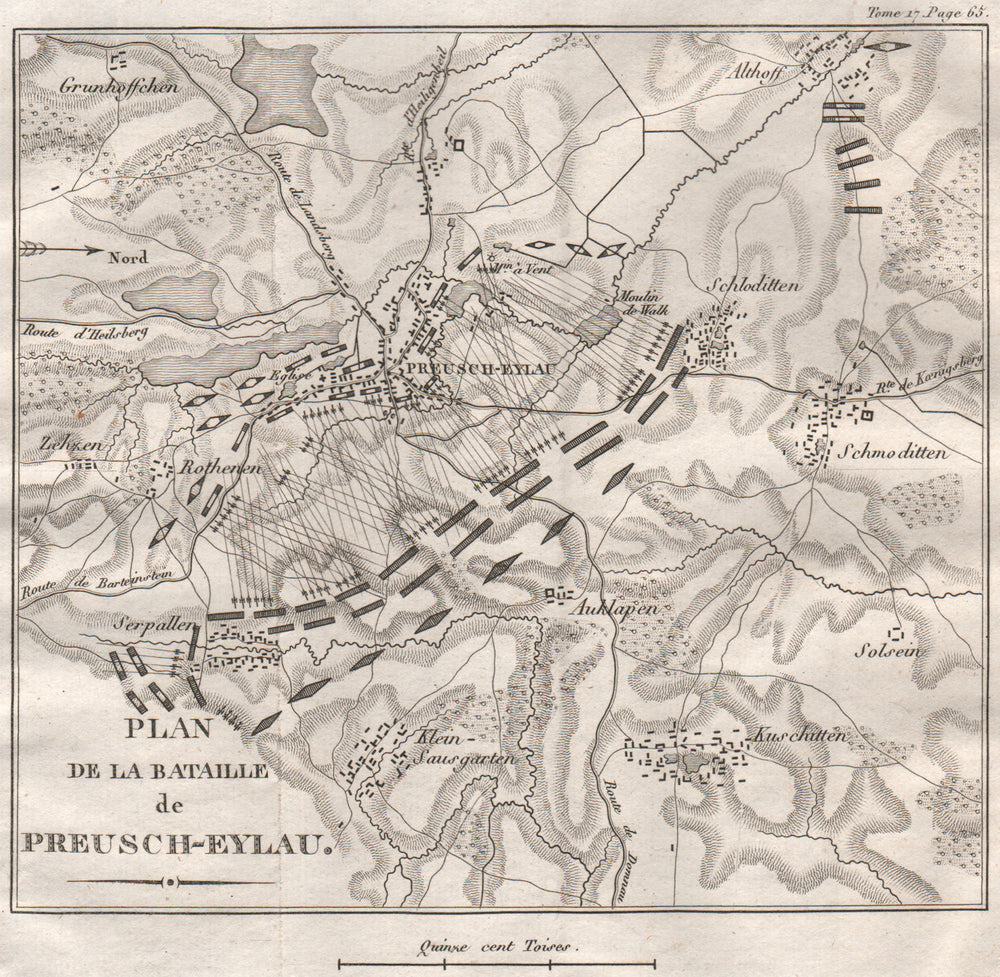 Battle of Preussisch-Eylau (Bagrationovsk) 1807, East Prussia. Russia 1820 map