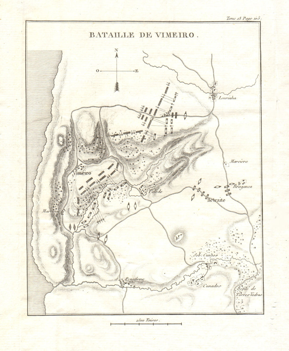 Battle of Vimeiro 1808. Peninsula War. Portugal 1820 old antique map chart