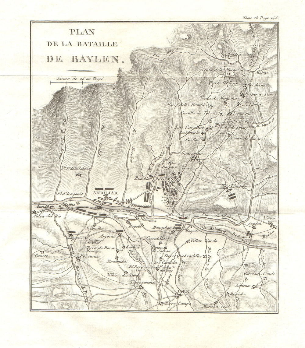 Battle of Bailén (Bailen/Baylen) 1808. Peninsular War. Spain 1820 old map