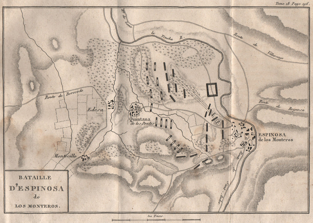 Battle of Espinosa de los Monteros 1808. Peninsular War. Spain 1820 old map