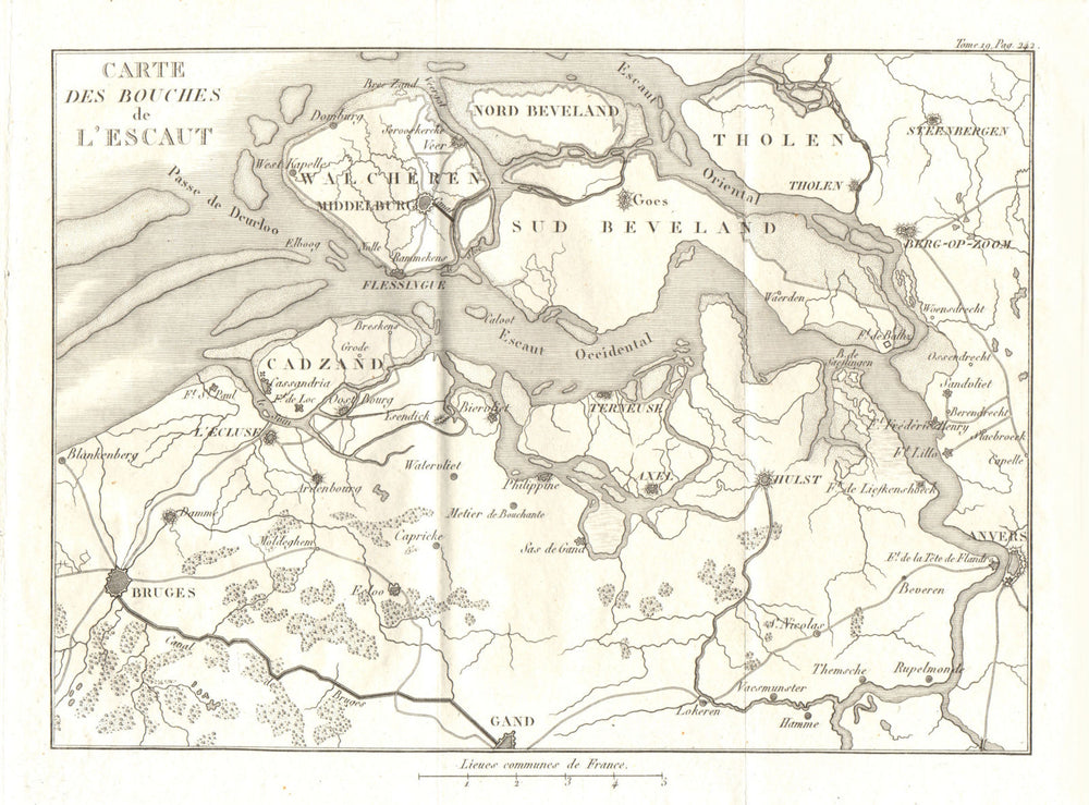Scheldt/Escaut delta. Bruges Antwerpen Middelburg. Netherlands 1820 old map