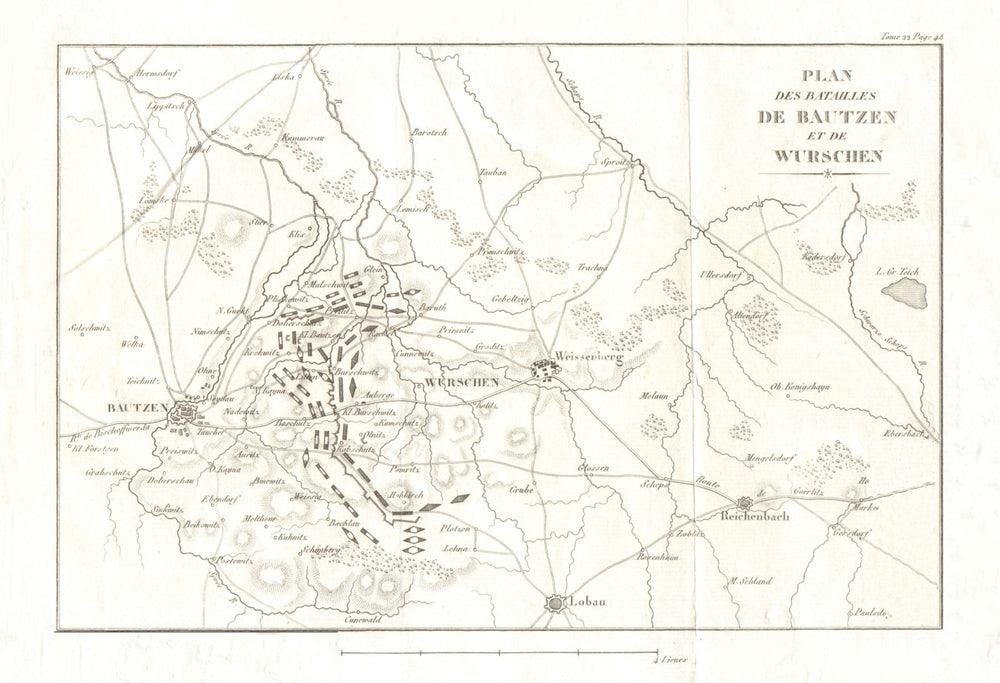 Battle of Bautzen and Wurschen 1813. Saxony 1820 old antique map plan chart