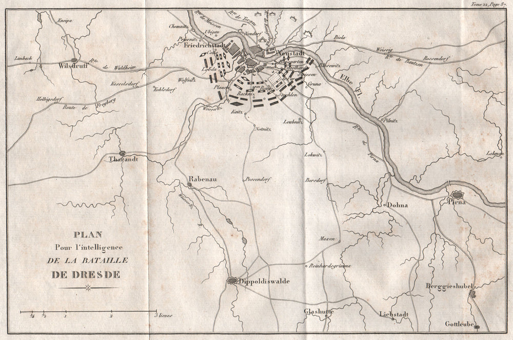 Plan of the BATTLE OF DRESDEN 1813 & environs. Germany 1820 old antique map