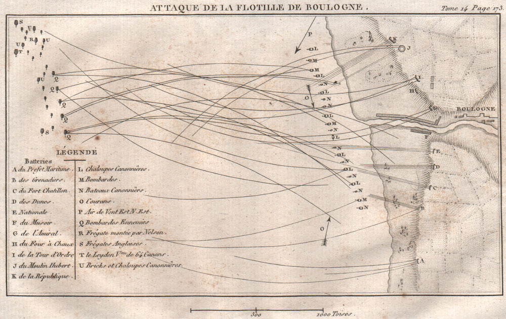 RAID ON BOULOGNE 1801. Attack of the Boulogne Flotilla. Nelson 1821 old map